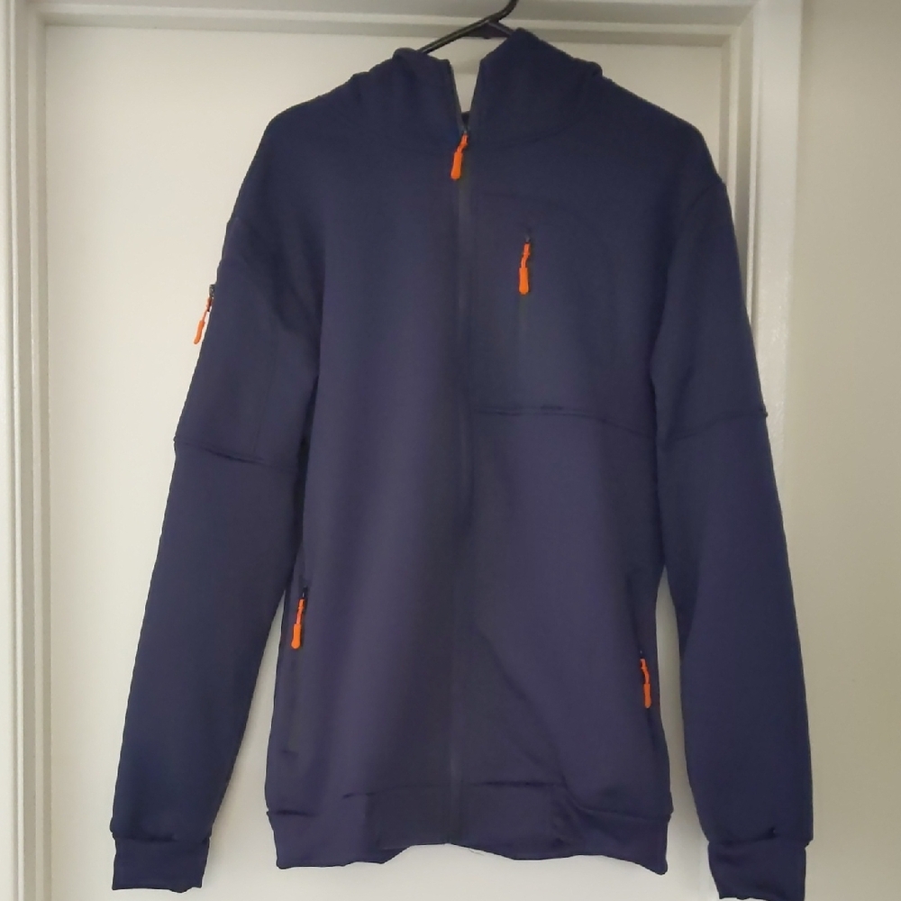 Navy Blue Hoodie with Orange Accents
